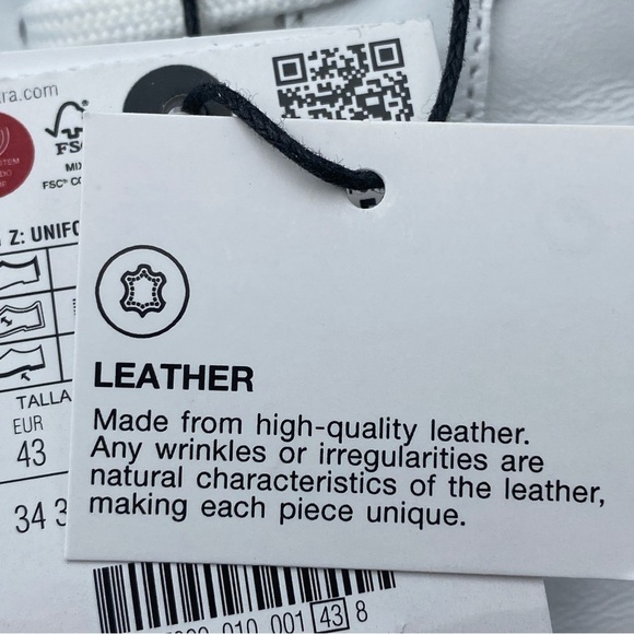 NWT. Zara Women's White Leather Uniform Sneakers. Size 11, 12, 13. - Picture 15 of 15